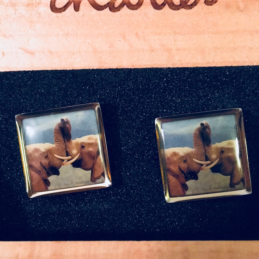 Robert Charles Love Elephant Cufflinks Cuff Links Wood Box